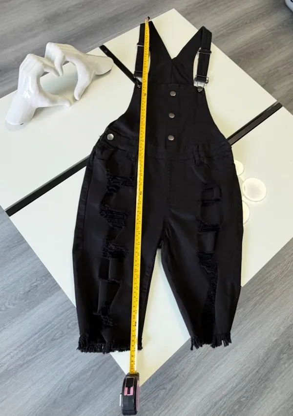 American Bazi Distressed Black Denim Overalls Shorts - Size M - Image 7