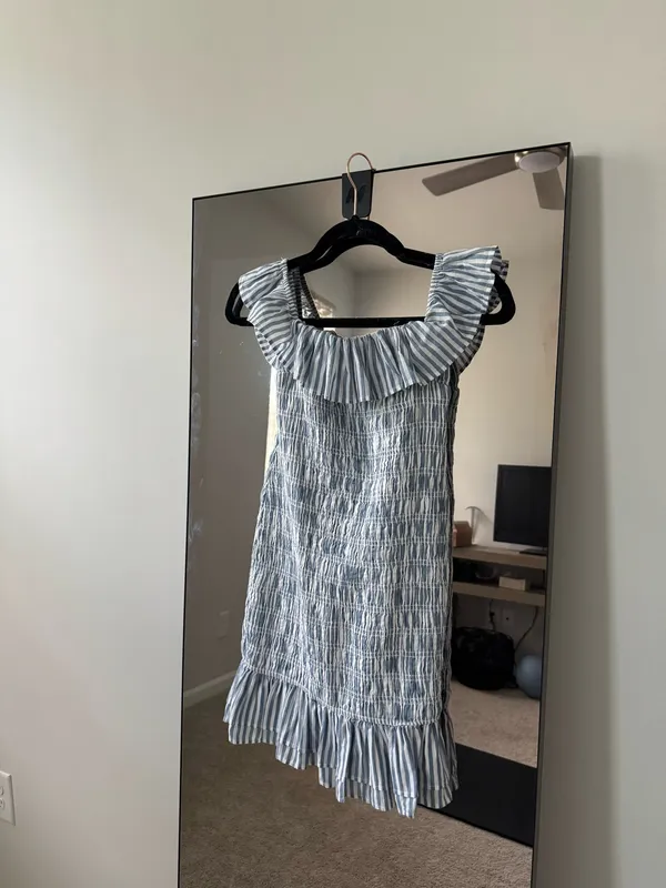 Abercrombie Striped Ruffle Ruched Dress - Image 3