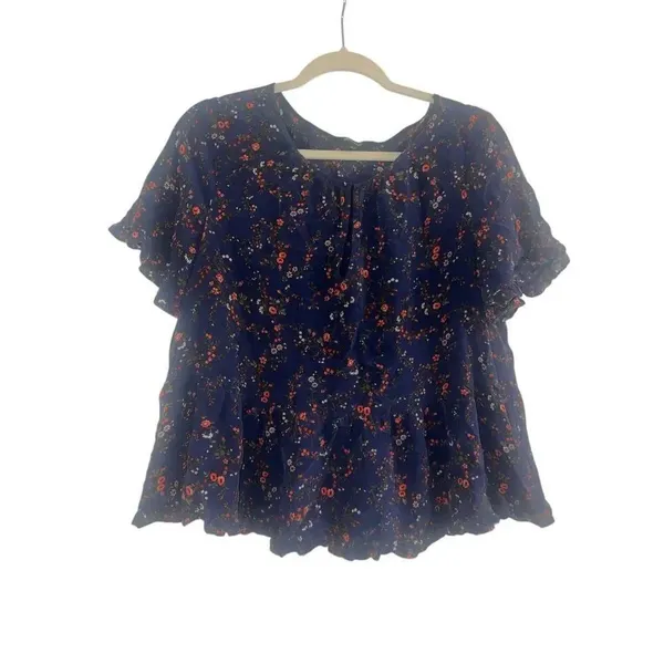 ✨Madewell Silk Stanza Ruffle-Hem Sz Large Top in Moonless Floral✨ - Image 5
