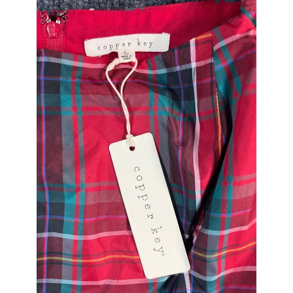 COPPER KEY Plaid Tiered Mini Dress Women Large Red Puff Sleeve Square Neck‎ NWT - Image 8