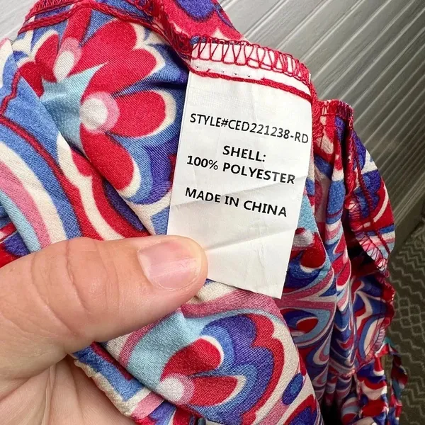 Melloday Printed Wide Leg Patterned Pocket Jumpsuit Size XL Red Blue - Image 11
