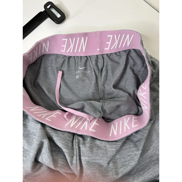 Nike Shorts Women's Small Dri Fit Running Gray Pink Logo Waistband Inseam 5" - Image 4
