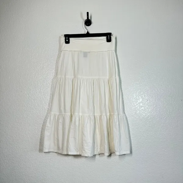 Ann Taylor Skirt XS Midi Tired Full White Ruffle Women's Basic Capsule Cotton Elastic Waist - Image 7