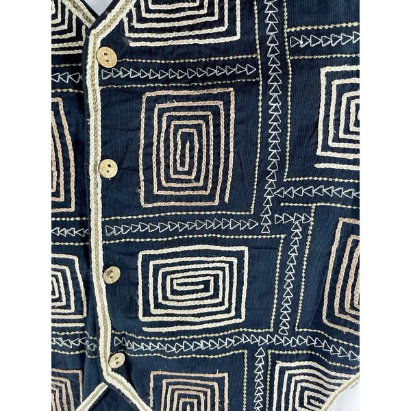Paul Harris Design PHD Vintage Embroidered Cotton Vest Boho Tribal Spiral L - Image 2