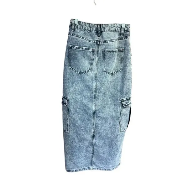 Love, Fire Sz 1 Denim Blue Cargo Maxi Pocket Boho Skirt - Image 2