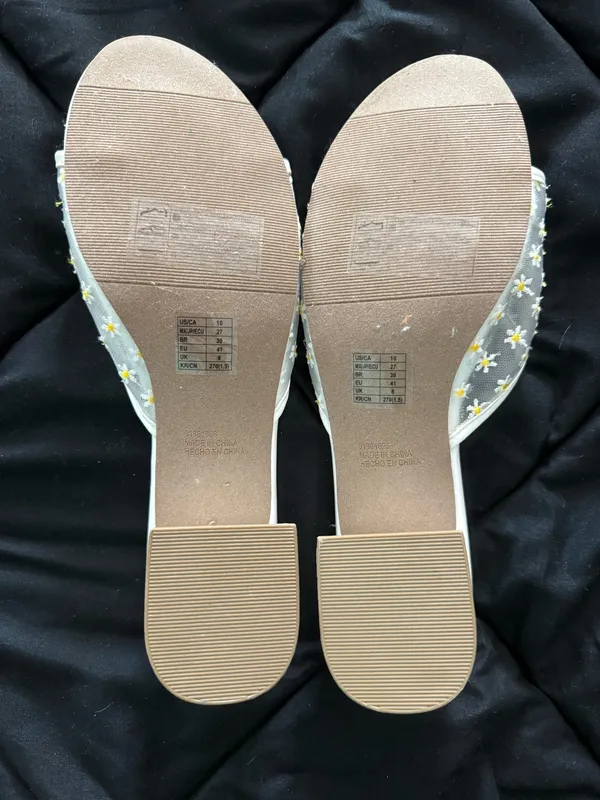 {FOREVER 21} White Daisy Embroidered Block Heel Slide Sandals - Image 5