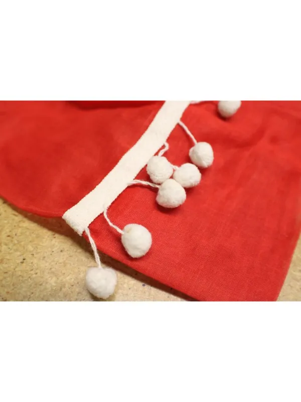 Red Sheer Half Apron White Pom Pom Trim Back Tie Small Small Pocket Vintage - Image 7