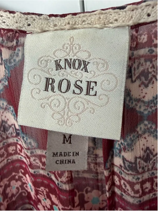 Knox Rose Blouse M Red/Maroon Blue Floral Peasant Top EUC - Image 3