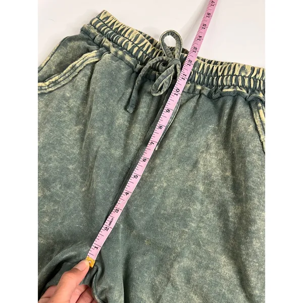 Zenana Acid Washed French Terry Palazzo Pants Small Olive Green Drawstring - Image 4