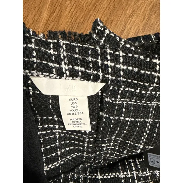 H&M Black White Tweed Plaid Bustier Crop Top Sleeveless Frayed Edges Small‎ y2k - Image 4