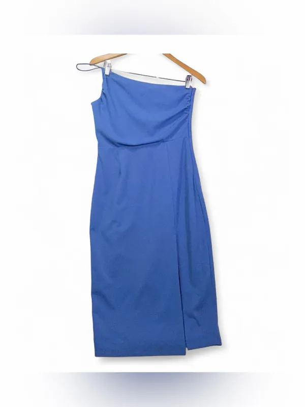 Lulus Women’s Elegant Allure Slate Blue One-Shoulder Sleeveless Midi Dress Size - Image 4
