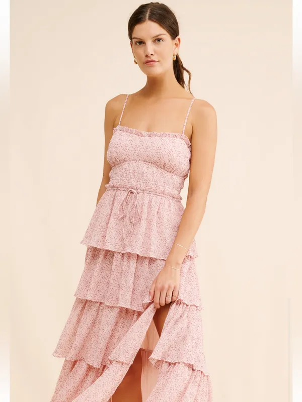 ASTR The Label Harriet Tiered Midi Dress Cottagecore Fairy High Slit Dress Sz S - Image 4