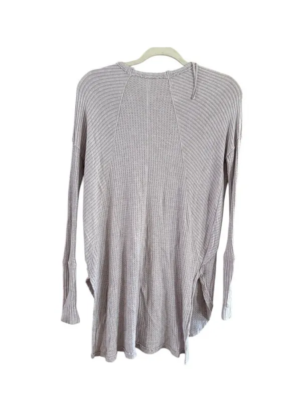 Free People Light Heather Gray Waffle Knit Scoop Neck Tunic Top - Image 3