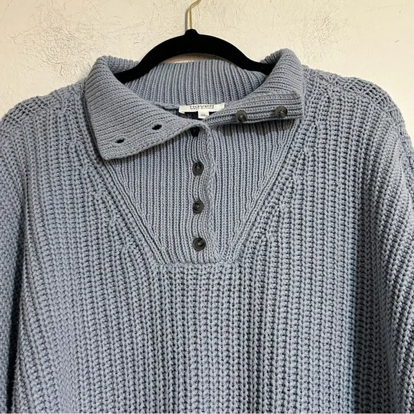 Talbots Haven Well Within Knit Button Up Mock Neck Sweater Blue XXL Fisherman - Image 5