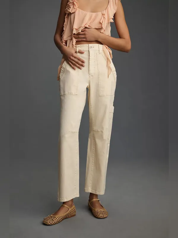 Pilcro Anthropologie Millie Low-Slung Barrel Cargo Pants Ivory Size 28 - Image 2