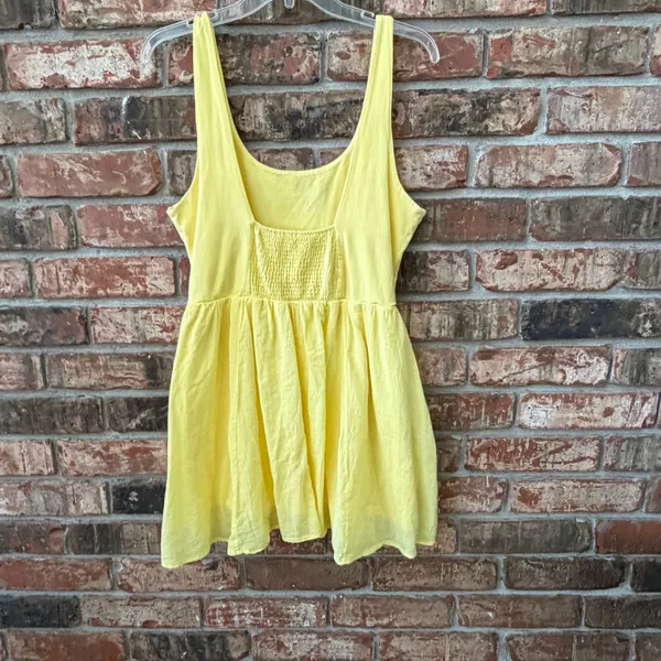 Silence + Noise Butter Yellow Cotton Blend Dress Size Large Tank Style Smocked - Image 4