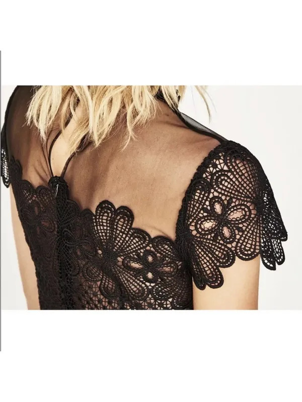 ZARA BLACK‎ GUIPURE LACE MIDI DRESS SHEER size Small - Image 5