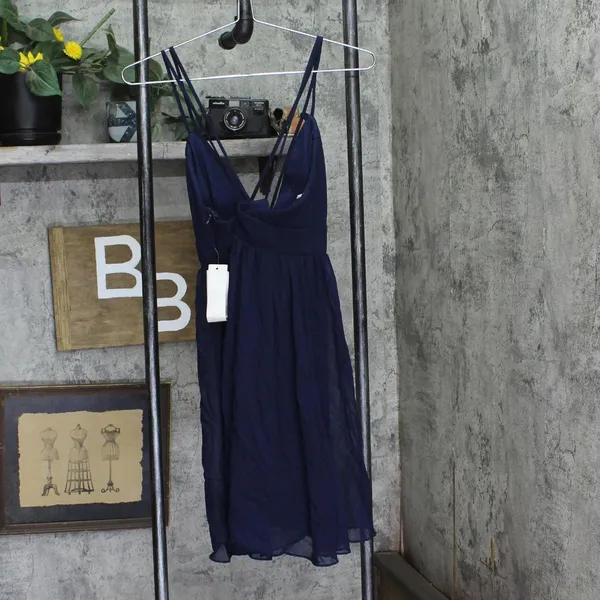 Jump Juniors Chiffon Shirred Short Dress with Deep V Neck 48452 Navy Blue 1 - Image 2