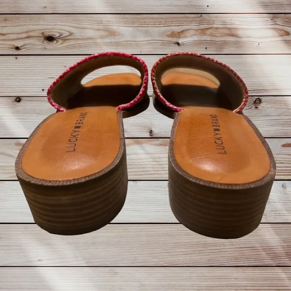 Lucky Brand Women's Size 8 Brown Leather Flip Flop‎ Sandal Heel Rainbow Beach - Image 2
