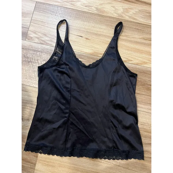 Source Unknown Camisole Tank Top Wm Sm Black Satin Lace Trim Lingerie Cami Y2K Romantic Goth - Image 2