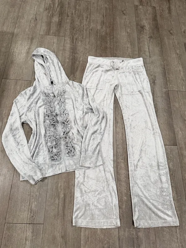 BCBGMaxAzria Silver Light Gray Velvet Zip Hoodie Set - Image 2