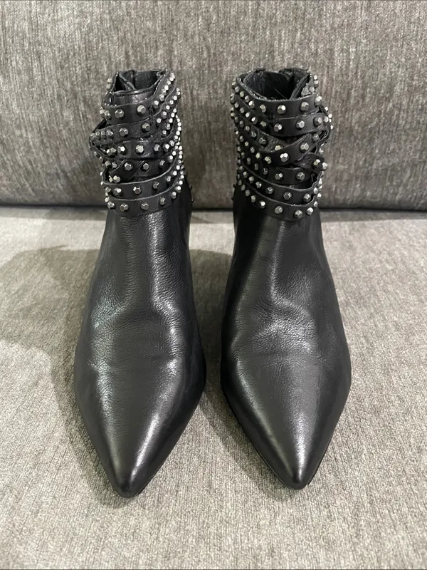 Ash Dangerous Studded Leather Ankle Booties Size 39 - Image 4