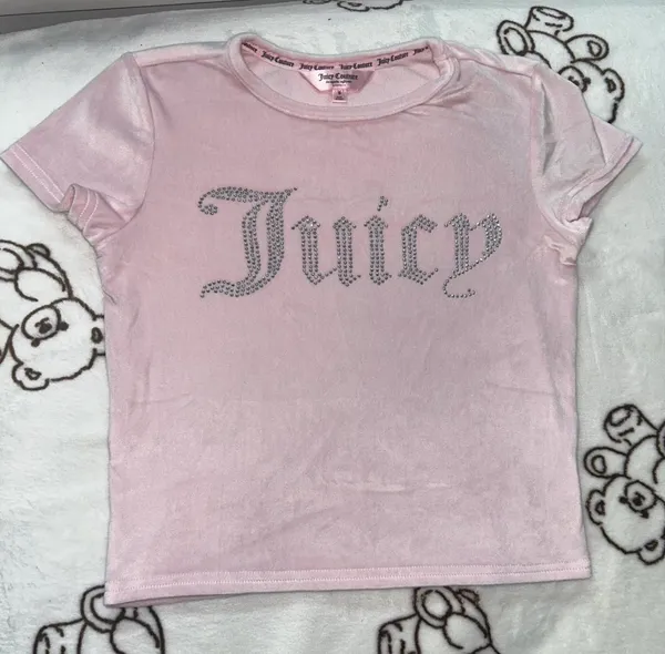 Pink Juicy Couture baby tee with rhinestone logo #y2kfashion #kidcore Soft Velvety Material Size XS Never Worn - Image 2
