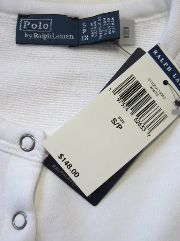 NWT Polo Ralph Lauren Logo Flag French Terry Cardigan in White Sweater S - Image 7