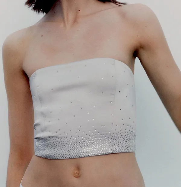 Zara SALE ‼️ NWT RHINESTONE SATIN EFFECT STRAPLESS TOP - Image 3