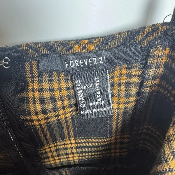 Forever 21 Women's Brown and Black Plaid Square Neck Sleeveless Mini Dress - Image 4