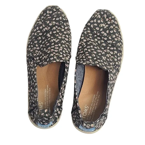 TOMS Alpargata Daisy Floral Print‎ Slip On Canvas Shoes Black Size 7 - Image 2