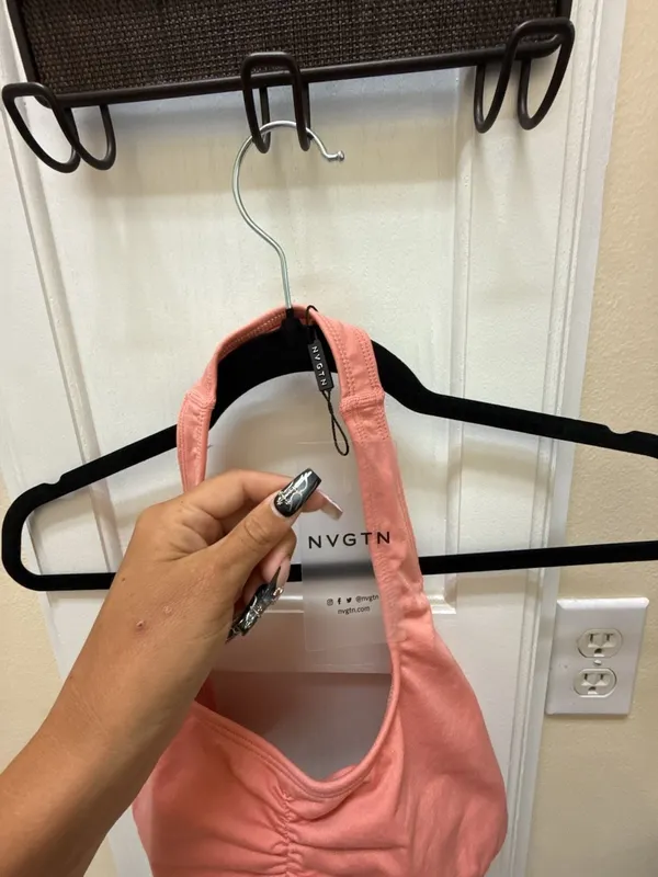 NVGTN Women's Ruched Halter Sports Bralette in Coral/Pink - Image 2