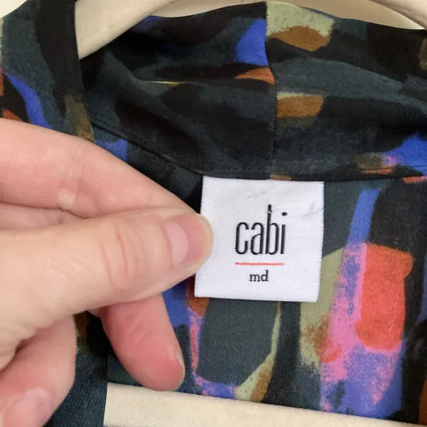 *CAbi Flaunt Faux Wrap Black Multicolor Abstract Pattern Tank Blouse #Gr - Image 3