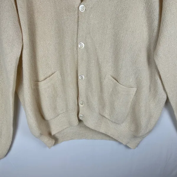 Peruvian Connection 100% Alpaca Handmade Cream V-Neck Cardigan Sweater XL - Image 10