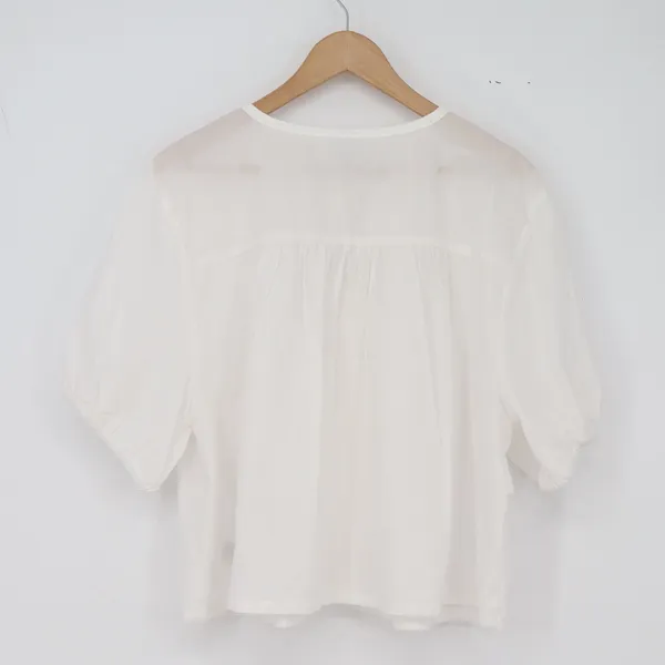 Old Navy Blouse Womens XL Boho Peasant White Beaded Puff Sleeve Excellent - Image 4