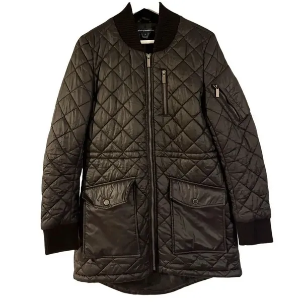 French Connection black puffer longline bomber jacket size M - Image 8