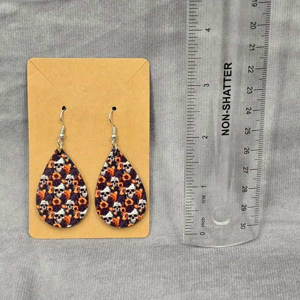 Sunflower Skull‎ Teardrop Hook Handmade Halloween Earrings JB1E3 - Image 2