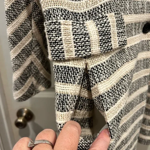Zara Basic Womens Medium Striped Tweed Blazer Coat Black White Beige Cotton Mix‎ - Image 8