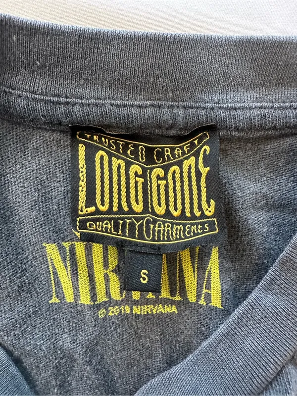 Long Gone Nirvana Smiley Face Graphic Cotton T-Shirt Black Yellow Crew Neck S - Image 7