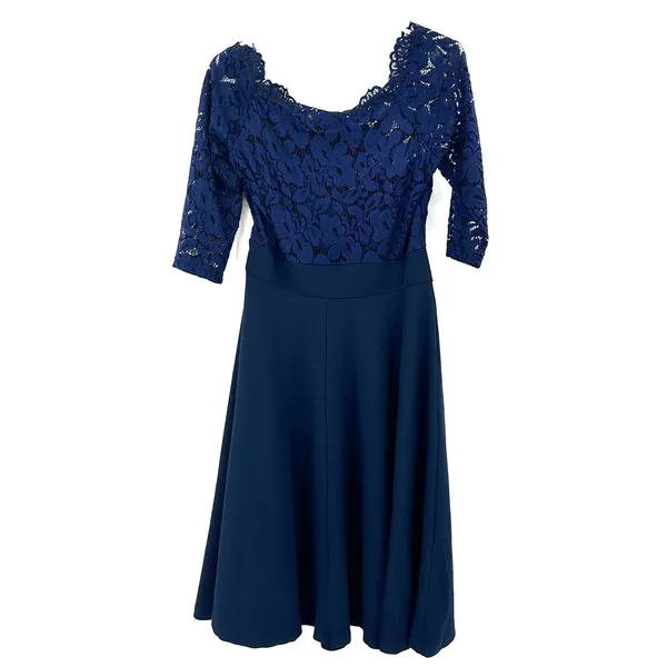 Miss May Size Large Dress Blue Round Neck‎ Gown 3/4 Sleeve Lace Formal Prom - Image 2