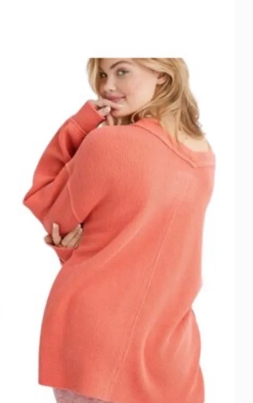 Aerie Coral V-Neck Sweater - Image 2