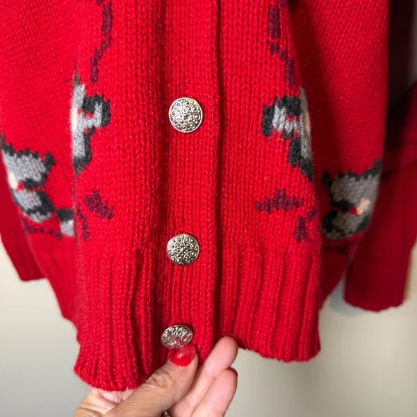 Shetland Wool Floral Embroidered Red Cardigan Sweater‎ S Grandmacore Retro VTG - Image 5
