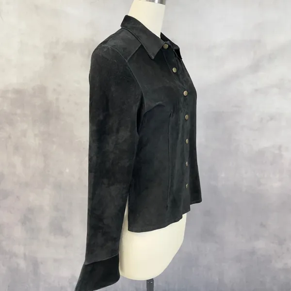 Vintage Westbury Leather Shirt Jacket Women M Black Suede Minimal Indie Edgy 90s - Image 3