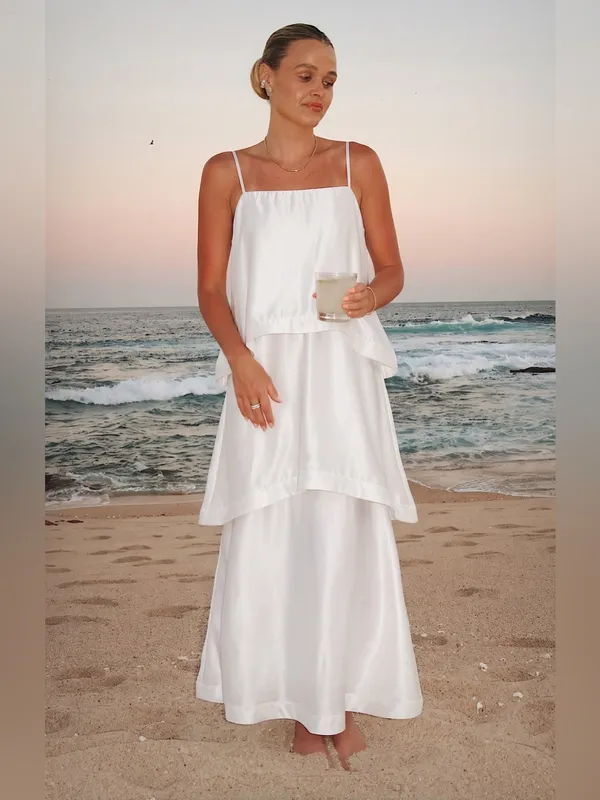 NWOT Show Me Your Mumu Ella Tiered Maxi Dress size XL white ivory satin - Image 2