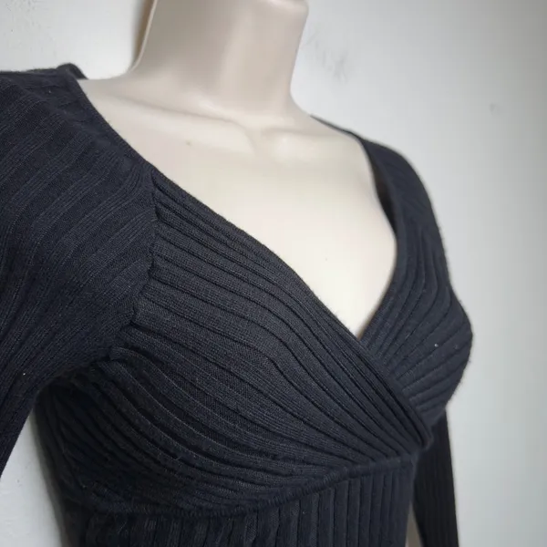 VTG 90s Rave Women Babydoll Knit Top Small Black Ribbed Whimsigoth Indie Grunge - Image 2