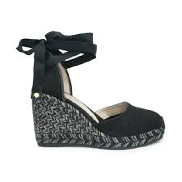 STUART WEITZMAN Marguerita Black Ankle Wrap Wedge Sandal Espadrille Shoes 5.5 36 - Image 2