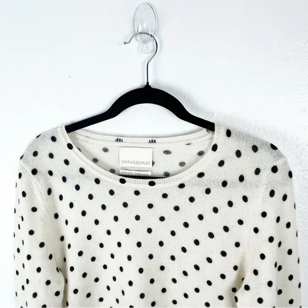 CYNTHIA ROWLEY 100% 2-Ply Cashmere Cream Polka Dot Long Sleeves Sweater Medium - Image 7
