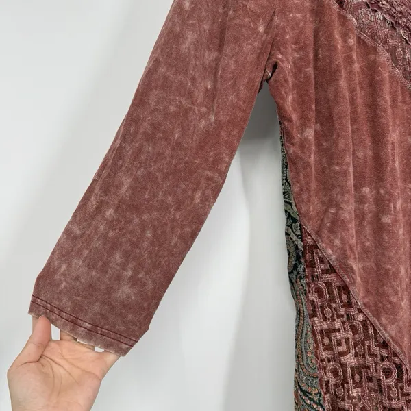 Gimmicks BKE Womens Boho Tunic Top Large Paisley Burnt Pink Open Back Indie - Image 5