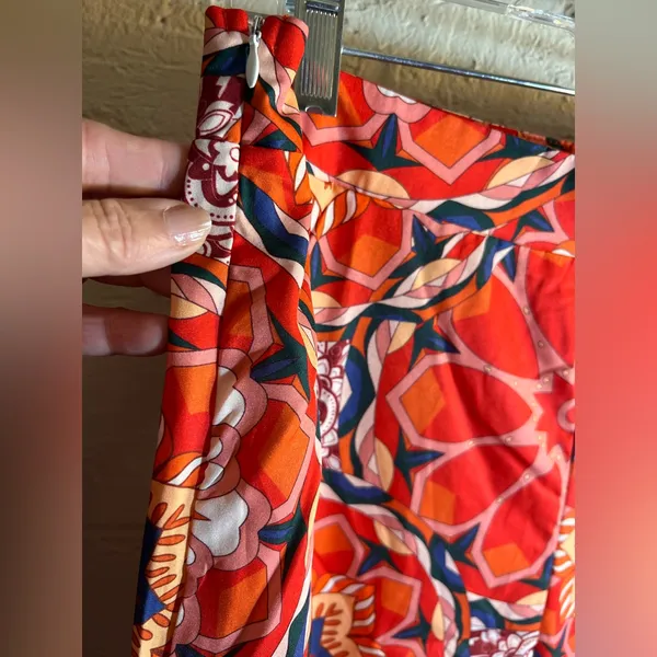 Orange Red Blue Floral Patterned Pants Trousers floral wide leg boho flowy zip L - Image 4