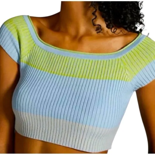 Anthropologie Daily Practice‎ Striped Ribbed Shirt Cropped Knit Top Sz Small - Image 2